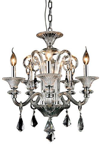 OmniLucent ARCD20C-23613 Halo Collection Chandelier with 5 Lights and Clear Crystals, 20" x 20" x 24", Silver Shade Finish