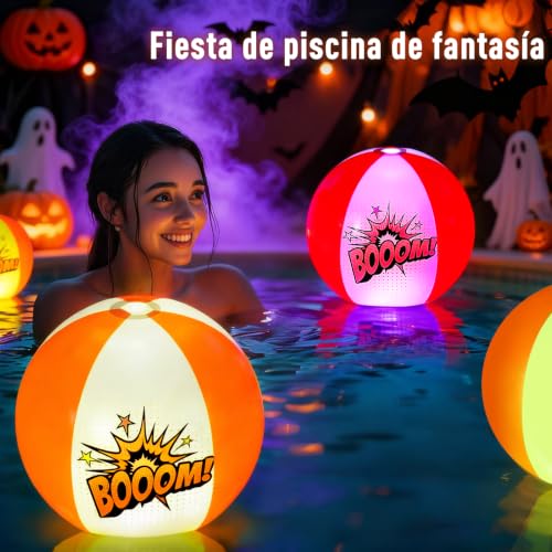 Image of 5 Pack 16 inch Light Up Beach Ball Pool Toys - 16 Lighting and 4 Modes LED Beach Ball with Remote Control,Suitable for Pool Game Summer Pool Party,Outdoor Family Games, Yellow