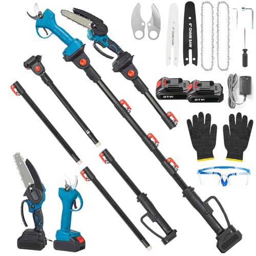 HFKY Sierras de Polo eléctricas 4 en 1 para Recorte de árboles, Tijeras de poda inalámbricas y una Mini Motosierra de 6 Pulgadas, un Poste alcanzado máximo de 12 pies, diámetro de Corte de 1.2 '