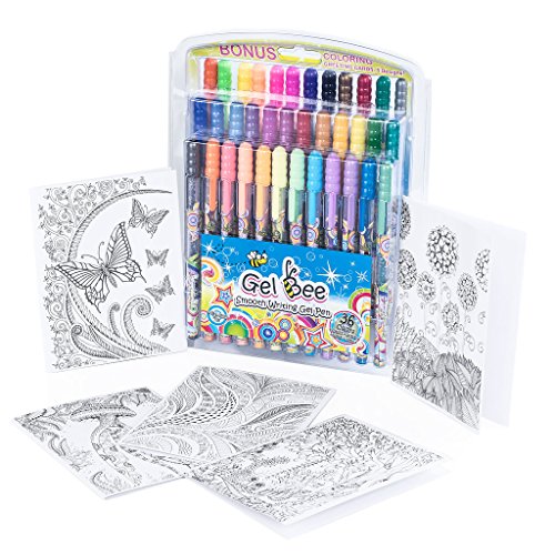 Glitter Gel Ink Pens Set: Assorted Color Pen Kit with Sparkle, Metallic and Pastel Jelly Pens for Kids and Adults - Gel Ink Art Supplies for Coloring, Writing, Drawing and Scrapbooking - 36 Pack