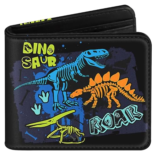 Bistup Linda carteira para meninos adolescentes, 4 dinossauros azuis, Desenho animado compacto