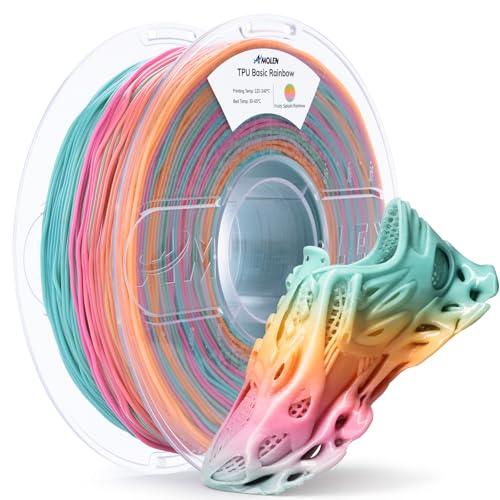Image of AMOLEN 95A TPU 3D Printer Filament, 1.75mm Basic TPU Multicolor Rainbow Red, Yellow, Purple, Green, Color Change Flexible Soft Filament, High Hardness & Resilience, 1kg Spool, Fit Most 3D Printers