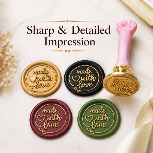 Image of Curated Cart Wax Seal Stamp| Vintage Brass Head with Pink Handle | MadeWithLove Design | Stamp for Envelope, Invitation, Wedding Card, Gift Wrapping & DIY Crafts Letter Sealing