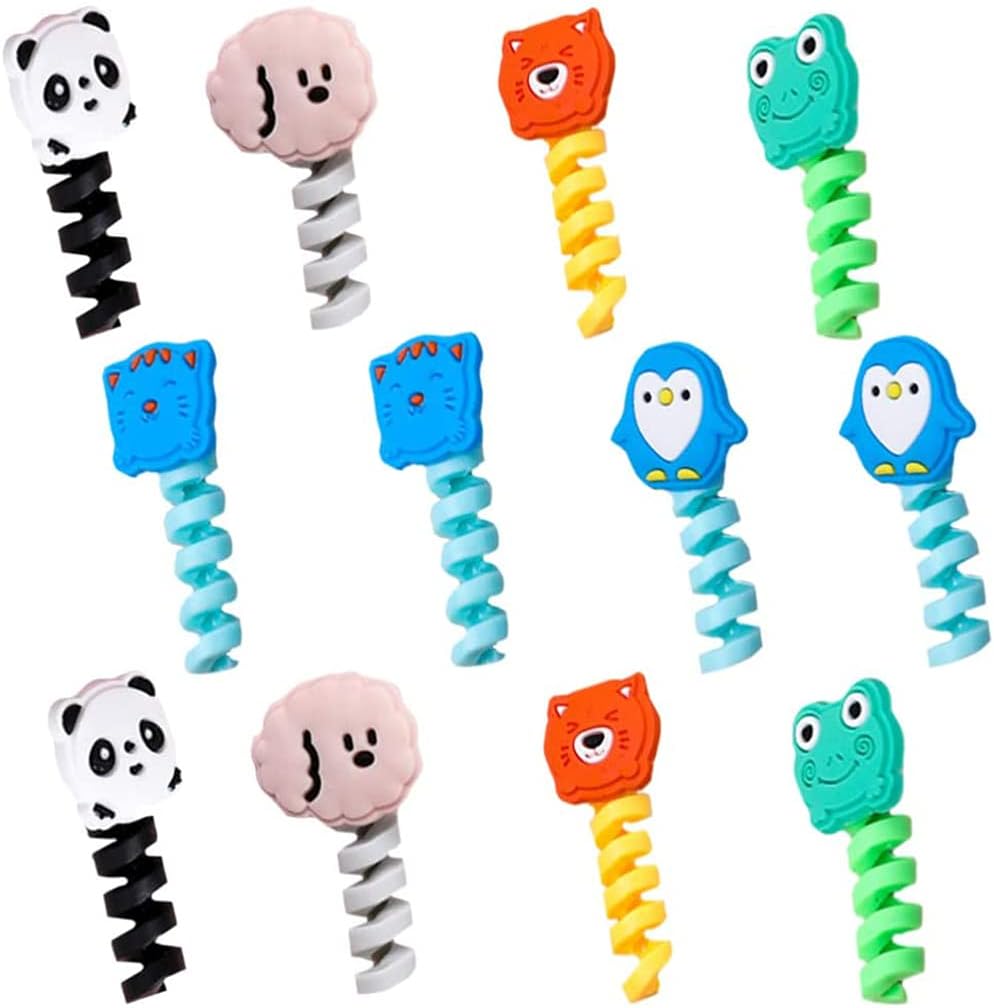DELFINO 14Pcs Charger Cable Protector, Silicone Cute Animal Charging Cable Saver Spiral Spring Flexible Wire Protector Cable Management Organizer Charger Cable Accessory (Random Pattern)