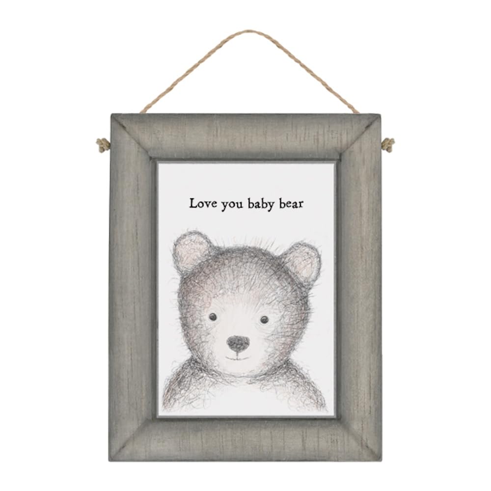 East of India Wooden Plaque Home Decorative Hanging Wall Rustic Sign Sentimental Gift Bear Picture ''Love you baby bear''