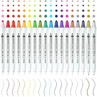Dot Pens, Shuttle Art 18 Colours Dual Tip Dot Markers, 0.5mm Felt Fine Tip & Dot Tip Pens, Non-Toxic Washable Markers for Children, Toddlers, Adults Journaling, Scrapbooking, Highlighting, Lettering
