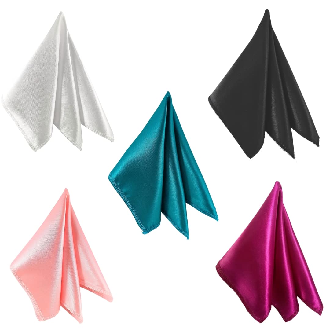 Satin Pocket Square Combo for Men, Wedding Handkerchief for Suits, Blazers & Tuxedo (Pack of 5) (White,Black,Pink,Purple & Turquoise)-image-15