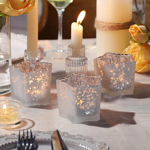 Letine 8pc Frosted White Star Tea Light Candle Holders - Mercury Glass Votive Holders for Wedding, Diwali, Fall & Holiday Decor - Elegant Starlight Vessels (2.44" Height, 1.45" Base) by LETINE - Image 5
