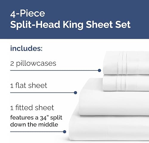 Miniatura 2 de Juego de sábanas de tamaño King con cabeza dividida  Sábanas de tamaño King con parte superior dividida para camas ajustables, colchón de tamaño