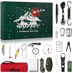 Miaikoe Survival Tools Adventskalender - 24 Tage Weihnachtsnachzählkalender mit Überlebenswerkzeug Männer Teen Boys Mann Wandern Camping Abenteurer