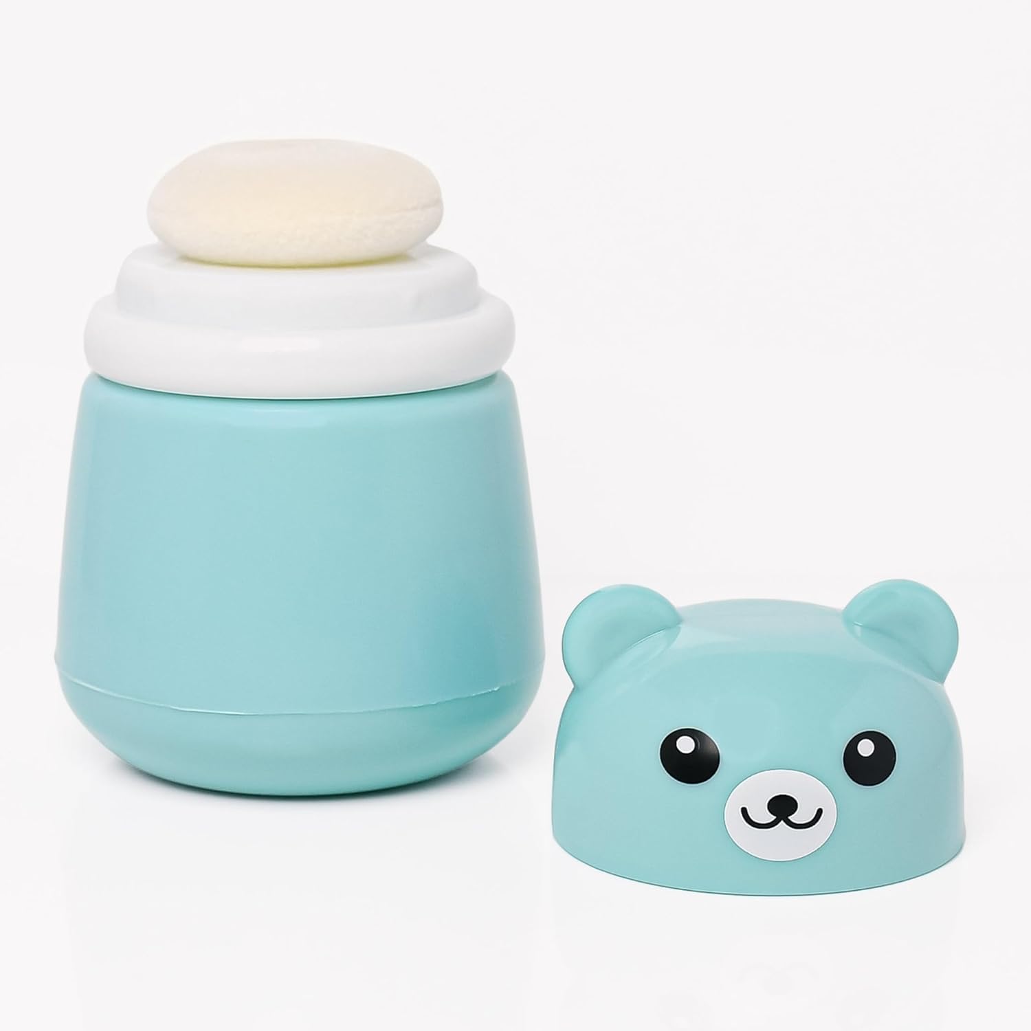 Baby Powder Puff Box – Bear Design | Refillable Dispenser with Soft Applicator for Newborns & Infants | Compact & Travel-Friendly Container (Light Blue)-image-23