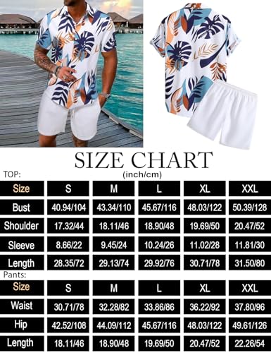 Image of Yimoon Men's Summer 2 Piece Outfits Tropical Print Short Sleeve Button Down Hawaiian Beach Shirt and Shorts Set