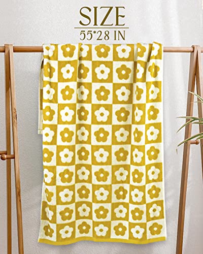 Jacquotha Bath Towels Checkered Floral 55” X 28” - Decorative Bathroom Towels For Indoor Outdoor Gift, 440 Gsm Soft Quick Dry Towels For Gym Spa Swim (Yellow & Lilac) #TOP4