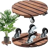 Exquilnova 2 Stück Pflanzenroller Rund, 30cm Holz Blumenroller Rollbrett Pflanzen mit 360° Feststellbare Räder Schwerlastbereich Blumentopf Untersetzer mit Rollen Wetterfest (Dunkelbraun)