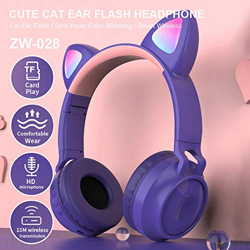 KKmoon ZW-028 Fone de ouvido sem fio Bluetooth Fone de ouvido de gato brilhante Fones de ouvido de m