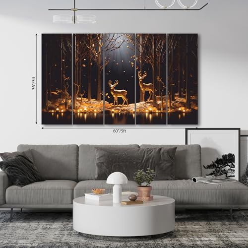 Image of The Castle Decor Golden Deer Wall Painting for Living Room Big Size - Deer Wall Painting for Bedroom, Office, Drawing Room, Hotel - Elegant Wall Decor Art for Home Decoration, Gifting (36x60 inch)
