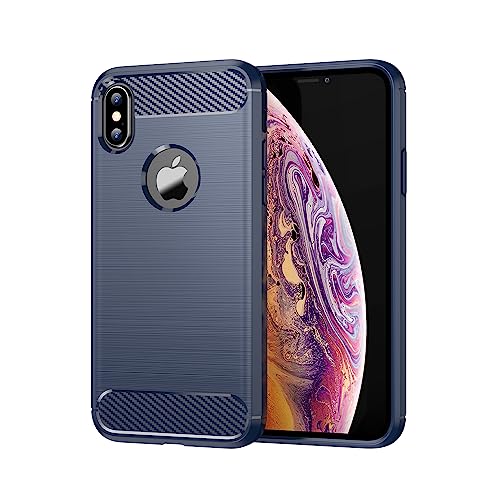 owlhold Coque pour iPhone X/iPhone XS, Housse Premium TPU Souple Texture Fibre de Carbone Etui Protection Téléphone Antichoc, Anti-Rayures, Anti-Dérapante, Silicone Case Bumper, Bleu
