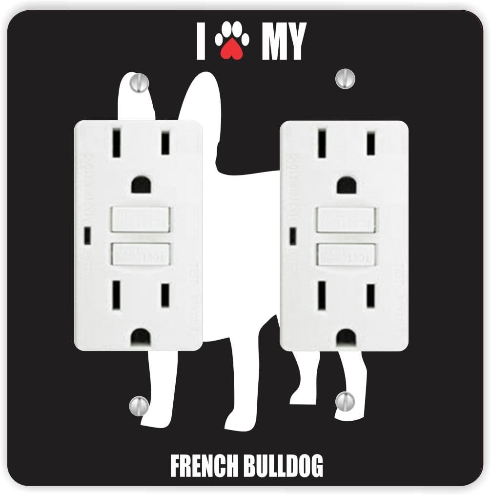 Paw Print I Love my - French Bulldog Silhouette -Light Switch Plate Cover - Double GFI Double Rocker - Two Gang Switch Plate Cover Switch Plate Cover