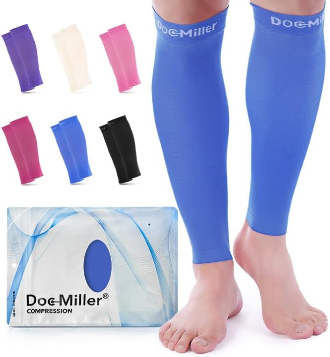 Doc Miller Compression Calf Sleeve for Men & Women, Premium Medical Grade, 15-20mmHg Graduated Support for Running, Calf Tear, Shin Splints, Knee High, Calf Sleeves, 1 Pair