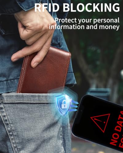 Image of Artpaxy Mens Wallet Bifold Genuine Leather RFID Blocking Wallet for Men with 1 ID Window 13 Card Holders 2 cash pockets 1 Gift Box