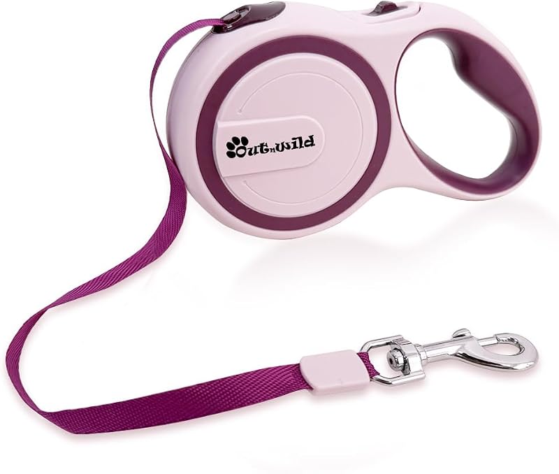 Guia Retrátil para Cães OUT 'N WILD com Fita de 4,88 m, Tamanho M, Rosa, até 20 kg