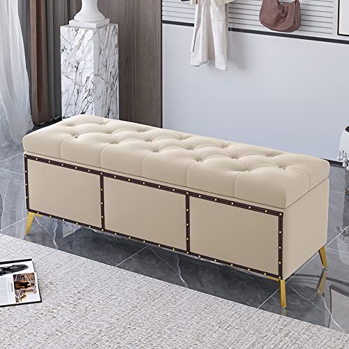 SAFWEL Banco otomano Plegable Ottoman Taburete de Zapatos 100 cm Taburete de Almacenamiento en la Puerta Decoración de Remaches de Brida Se Puede Tomar un sofá y un Taburete Sala de Estar, Dormitorio