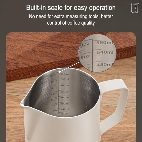 Milk Jug Stainless Steel,Tianher Milk Jug Cup Stainless Steel Frothing Pitcher 350ml with Measurement and Latte Decorating Art Pen for Barista Making Coffee Cappuccino(White) - Image 4
