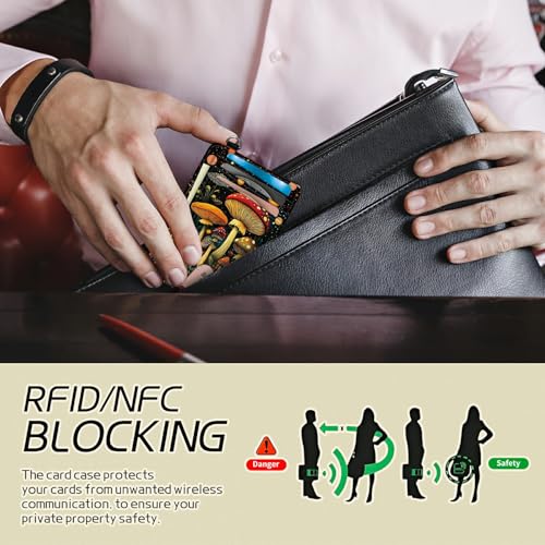 Image of Small Travel Wallets, Magic Colorful Mushrooms Slim Minimalist Front Pocket Wallet with Wristlet, RFID Blocking PU Leather Credit Card Holder with ID Window Change Purse for Men Women