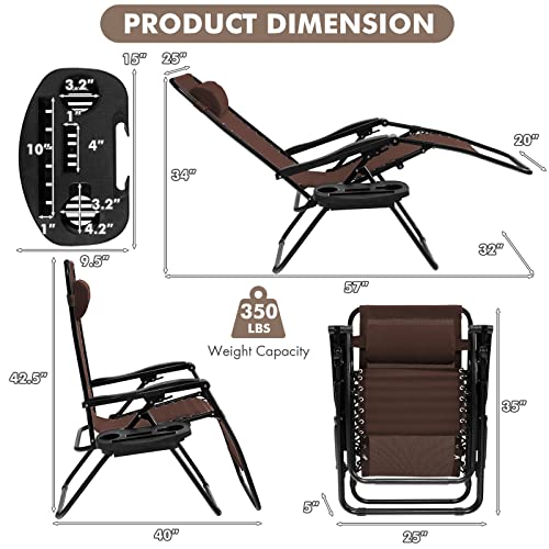 Image of Giantex 2 PCS Zero Gravity Chair, Outdoor Chaise Lounge with Cup Holder, Patio Folding Chairs Recliner for Yard Pool Lawn Balcony