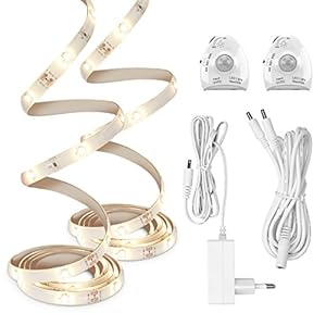 kwmobile LED strip met bewegingssensor – 2x lichtstrip met sensor – Met timer, dimmer en afstandsbediening – 2x 1,2m – Zelfklevend – Warm wit