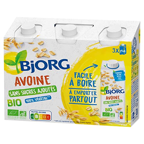 Bjorg Boisson Avoine Sans Sucres ajoutés - Boisson végétale Bio – Format à emporter partout - 3 x 25 cl