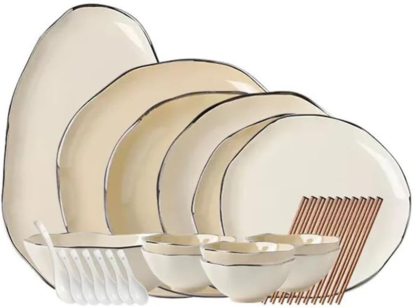 Tableware Set Household Dishes Spoons Chopsticks Combination Silver Lined Ceramic Kitchen