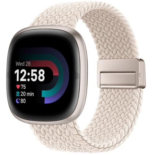 Yoohoo Geflochtenes Armband Kompatibel Mit Fitbit Versa 3/4 Sense/Sense 2 für Damen Herren Nylon Armbänder Sport Stoff Magnetisch Verschluss Elastisch für Versa 4/Versa 3/Sense 2/Sense