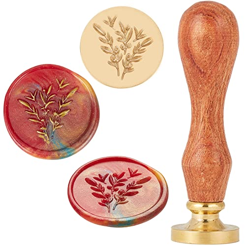 CRASPIRE シーリングスタンプ オリーブの枝 3D効果 ワックスシールスタンプ 取り外し可能な 蝋封 25mm ブラスヘッド ウッドハンドル 封蝋 復古風 結婚式 告白 招待状 メッセージカード 誕生日の封筒の装飾 DIY用