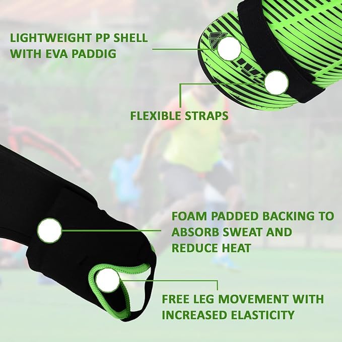 Vizari Matera Football Shin Pads for Adults & Kids - Football Shin Guards with Ankle Protection - Green, Black - Size M - Image 3