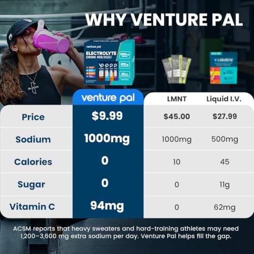 Image of Venture Pal High Sodium Electrolyte Powder Packets | Sugar Free Hydration Drink Mix | Sodium, Magnesium, Potassium & Vitamins | Zero Calories | Keto, Vegan & Paleo Friendly | 16 Sticks