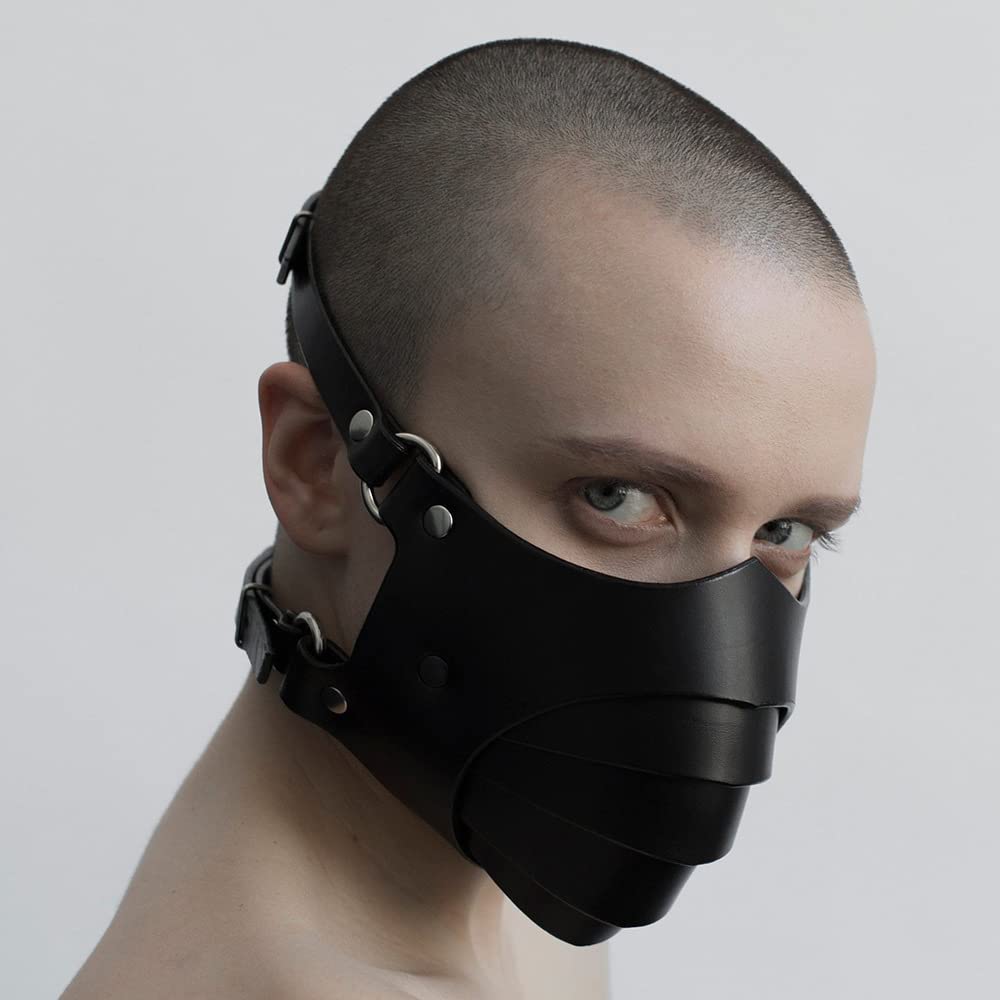 GEBONE Maschera punk uomo/donna sexy cosplay in pelle mezza maschera completamente chiusa tipo MK-09