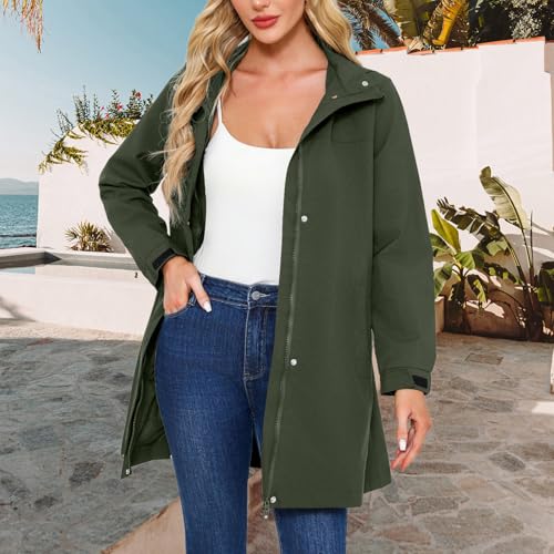 Chaqueta impermeable larga mujer rompevientos transpirable contra lluvia y frío 2