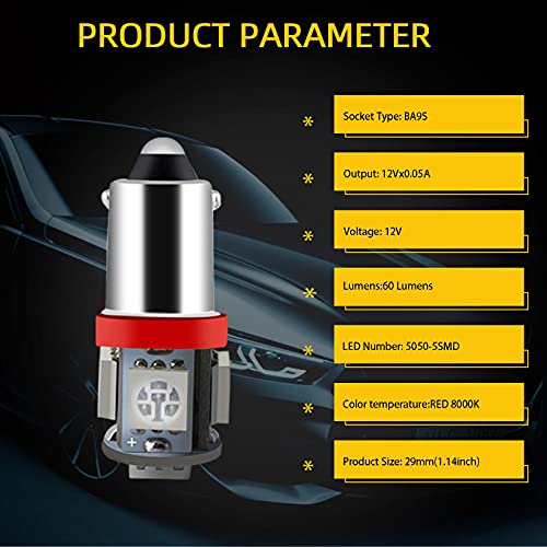 Everbrightt 20-Pack Red Ba9S 5050 5Smd Led Bulbs Car Door Lights Wedge Light 12V #TOP1