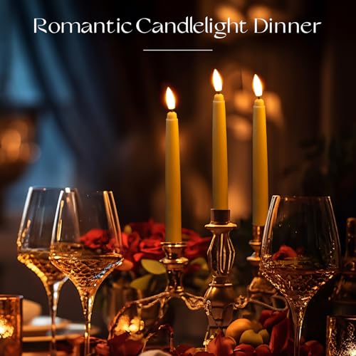 Image of Baquler 50 Pcs Flameless Taper Candles LED Taper Candles Flickering Bulk Ivory LED Candlestick for Easter Wedding Church Halloween Christmas Party Decor Table Centerpiece, 8.5 in, No Batteries