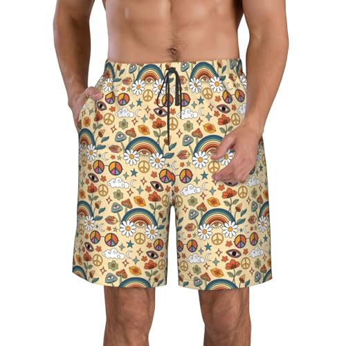 70s Hippie Style Mens Beach Shorts Quick Dry Casual Swim Trunks Beach Holiday Party