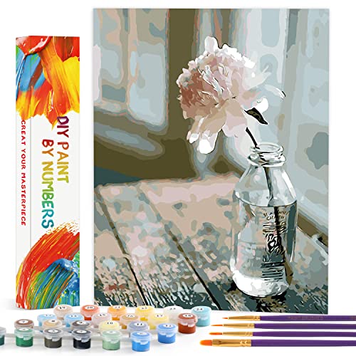 BOSHUN Pintar por Numeros para Adultos Niños Pintura por Números con Pinceles y pinturas Decoraciones para el Hogar - Flor en la Botella (16*20 Pulgadas, Sin Marco)