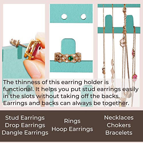 Wooden Jewelry Organizer Wall Mounted, Hanging Jewelry Organizer Earring Organizer Necklace Holder Bracelet Holder Over the Door, Jewelry Holder for Earrings, Necklaces &Rings