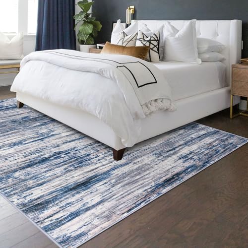 Navy Blue Gray Neutral Multi 5x7 Modern Abstract Area Rug for Bedroom, Large Super Soft Washable Rug with Non-Slip, Non-Shedding Rugs for Living Room, Indoor Door Mat for Office Home Décor