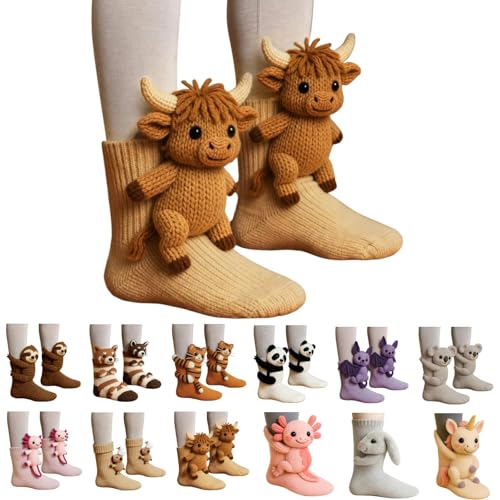 3D Stricksocken mit Tieren - Huggy Socken Damen Kuschelsocken Animal Socks Handgehäkelte Lustige Tiersocken Doppellagige Baumwolle Warme Gestrickte Huggysocken Unisex Weihnachtssocken Wintersocken