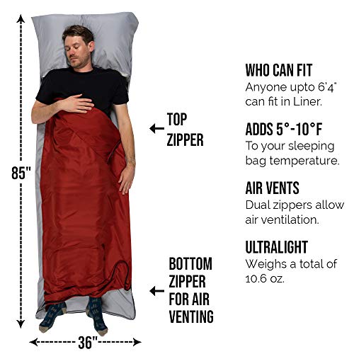 Well Traveled Sleeping Bag Liner – Lightweight Adult Sleeping Sheet for Hiking, Backpacking and Camping – Easily Removable and Washable, Silky Smooth Fabric, Simple to Stuff Sack (Left Side Zipper)
