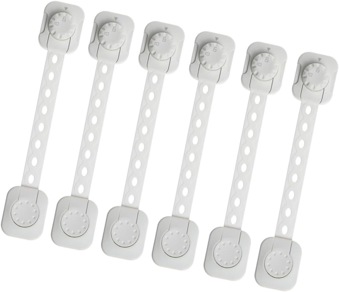 FAVOMOTO 18pcs Adjustable Boy Girl Cabinet Locks Multipurpose Safety Belt for Cupboards Refrigerators and More Easy to Install Flexible and White