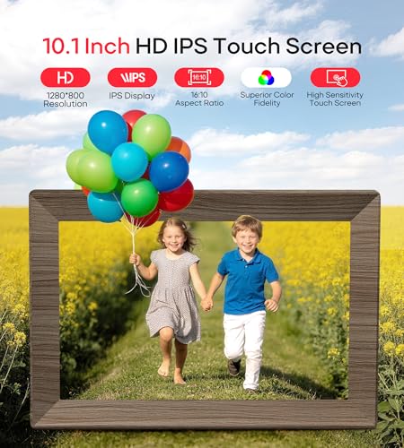 Image of Frameo 10.1 inch Digital Picture Frame with 32GB Memory Wood WiFi Electronic Photo Frame 1280 x 800 IPS Touch Screen Auto-Rotate Slideshow Wall Mountable Share Photos /Video Remotely Anywhere