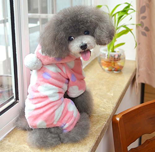 smalllee_lucky_store Small Dog Fleece Pajamas Pyjamas Pjs Dog Outfits Puppy Jumper Hoodie Jumpsuit Doggie Pullover Yorkie Chihuahua Clothes Heart Print Pink S - Image 4