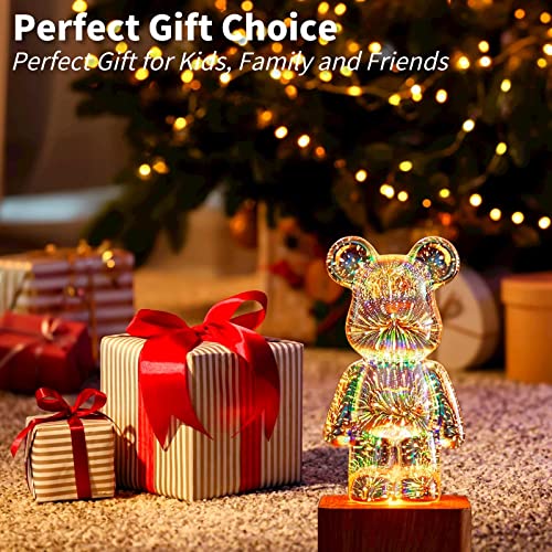 Veilleuse LED 3D ours en feux d'artifice avec projection multicolore pour table
